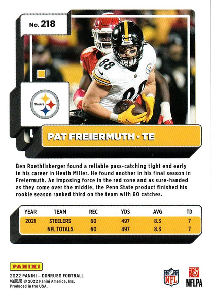 2022 Panini Donruss Pat Freiermuth #218 Pittsburgh Steelers