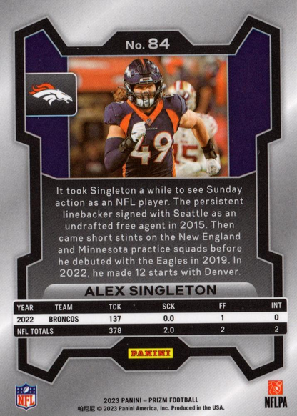 2023 Panini Prizm Alex Singleton Denver Broncos #84