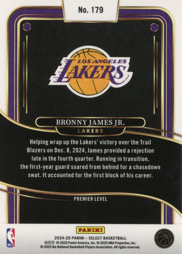 2024 Panini Select Bronny James Jr. RC Blue #179 Los Angeles Lakers
