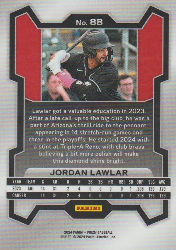 2024 Panini Prizm Jordan Lawlar Arizona Diamondbacks #88