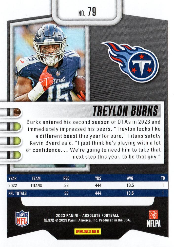 2023 Panini Absolute Treylon Burks #79 Tennessee Titans