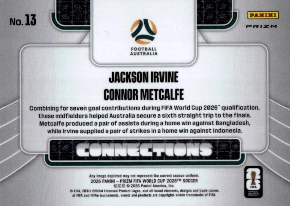 2026 Panini Prizm FIFA World Cup Connections Silver Metcalfe/Irvine #13 Australie
