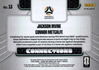 2026 Panini Prizm FIFA World Cup Connections Silver Metcalfe/Irvine #13 Australie