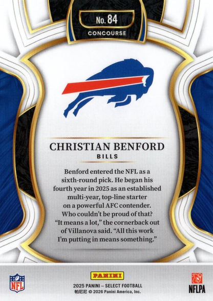 2025 Panini Select Christian Benford #84 Buffalo Bills