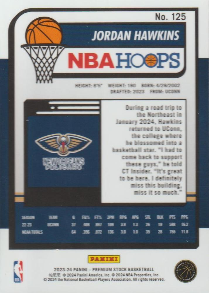 2023 Panini Premium Stock RC Jordan Hawkins #125 New Orleans Pelicans