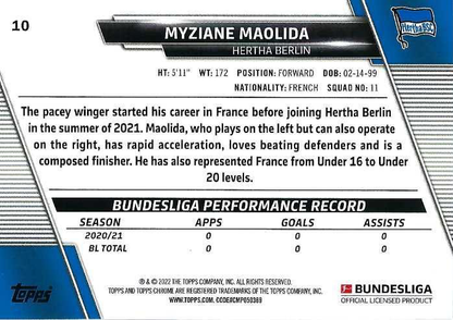 2021 Topps Chrome Bundesliga Myziane Maolida RC #10 Hertha BSC Berlin