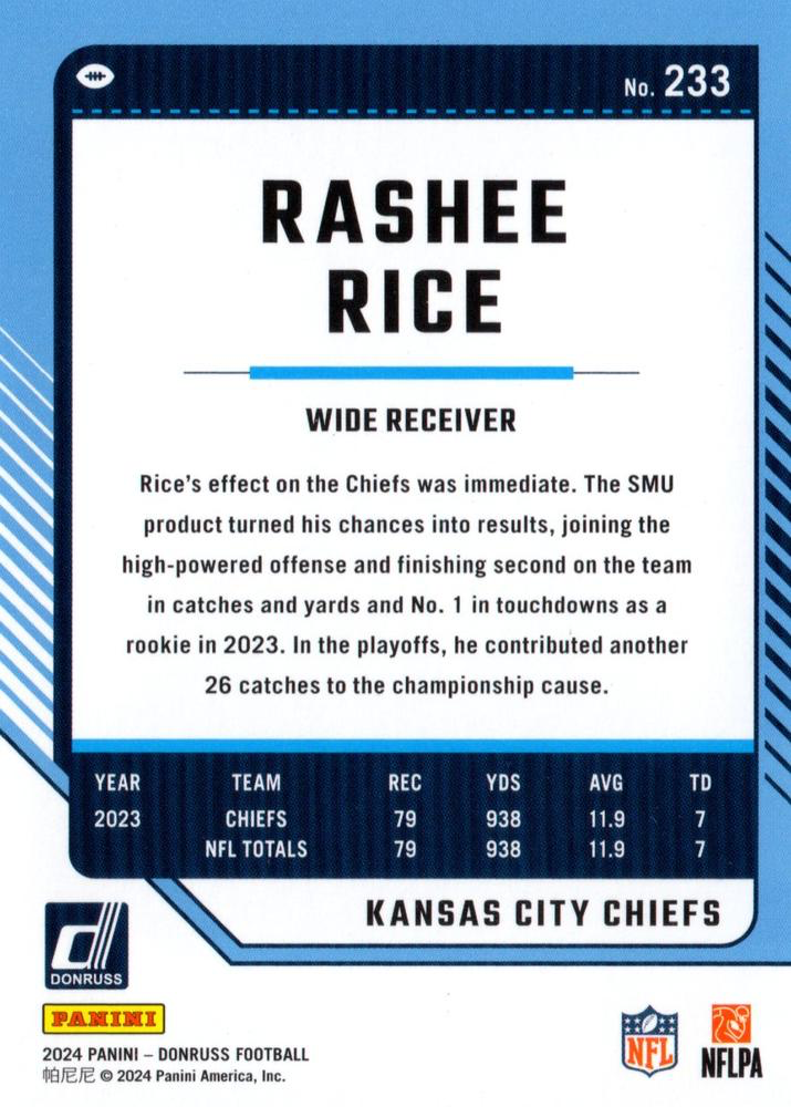 2024 Panini Donruss Rashee Rice Kansas City Chiefs #233