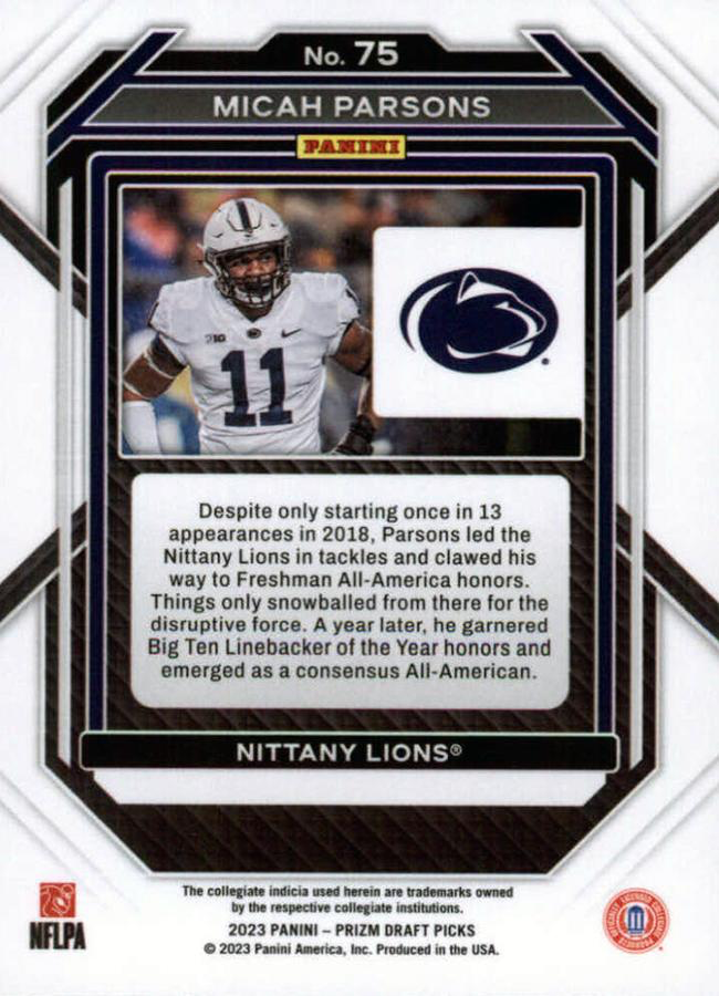 2023 Panini Prizm Draft Picks Micah Parsons #75 Penn State Nittany Lions