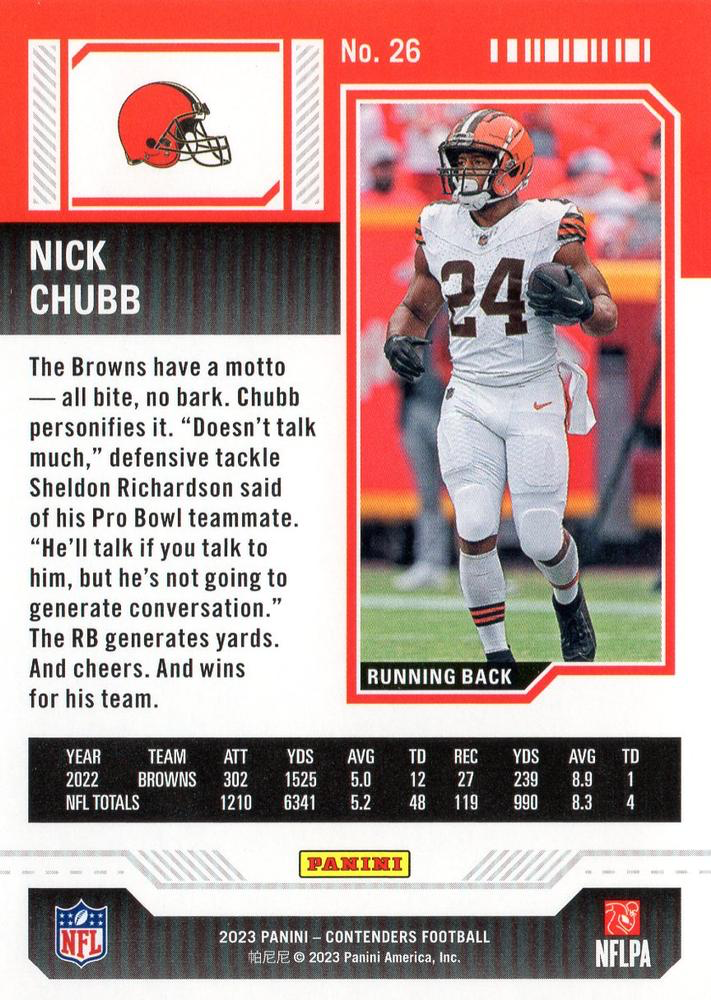 2023 Panini Contenders Red Parallel Nick Chubb Cleveland Browns #26