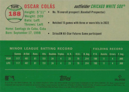 2023 Topps Chrome Platinum Anniversary Oscar Colás RC Chicago White Sox #188