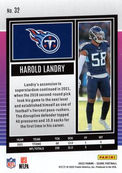 2022 Panini Score Harold Landry Tennessee Titans #32