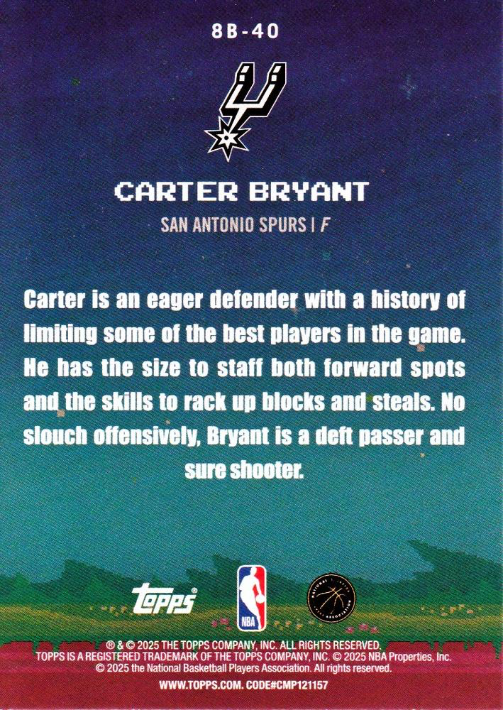 2025 Topps NBA 8-Bit Ballers Carter Bryant 8B-40 San Antonio Spurs