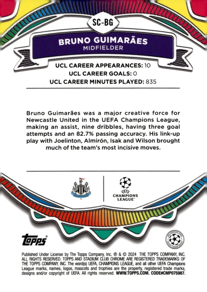 2023 Topps Stadium Club Chrome UCC Say Cheese Bruno Guimarães SC-BG Newcastle United