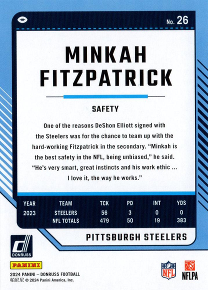 2024 Panini Donruss Minkah Fitzpatrick Pittsburgh Steelers #26