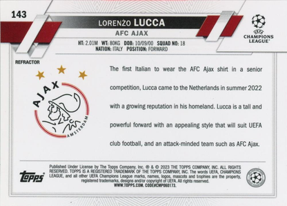 2022 Topps Chrome UCC Lorenzo Lucca Black & White Ray Wave Refractor #143 Ajax