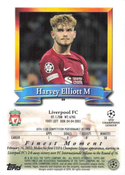 2022 Topps Finest Flashbacks UCC Harvey Elliott #59 Liverpool