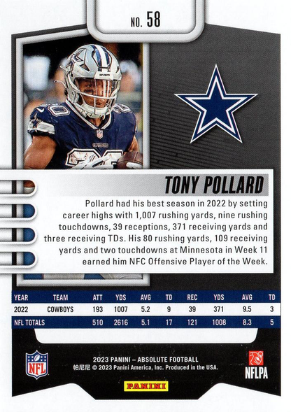 2023 Panini Absolute Tony Pollard #58 Dallas Cowboys