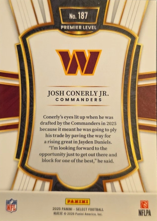 2025 Panini Select Josh Conerly Jr. RC #187 Washington Commanders