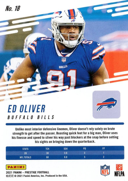 2021 Panini Prestige Ed Oliver #18 Buffalo Bills