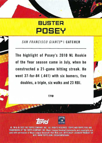 2022 Topps Fire Buster Posey San Francisco Giants #170