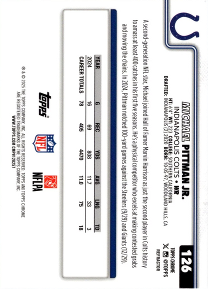2025 Topps Chrome NFL Michael Pittman Jr. #126 Indianapolis Colts