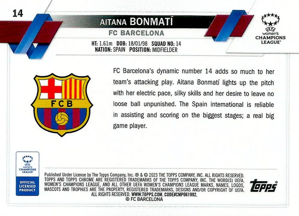 2022 Topps Chrome UCC Women's Aitana Bonmati #14 FC Barcelona Femeni