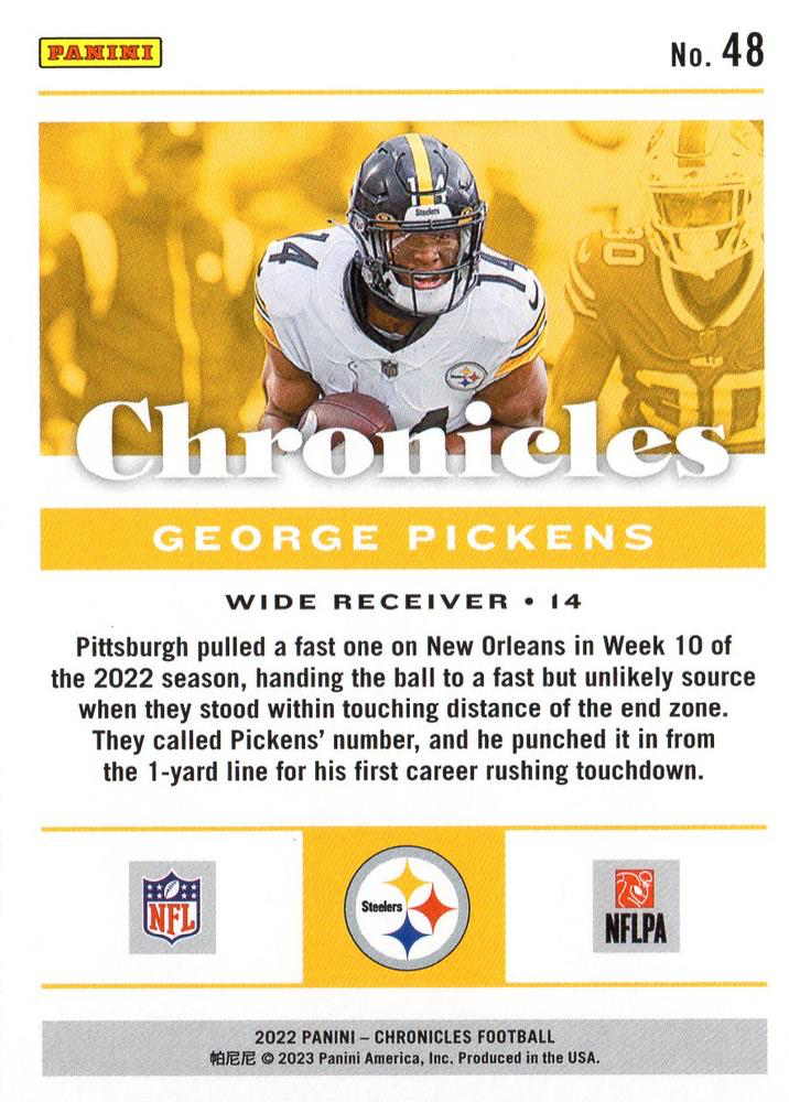 2022 Panini Chronicles George Pickens RC #48 Pittsburgh Steelers