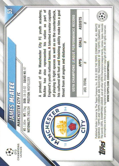 2021 Topps Chrome UCC RC James McAtee #53 Manchester City