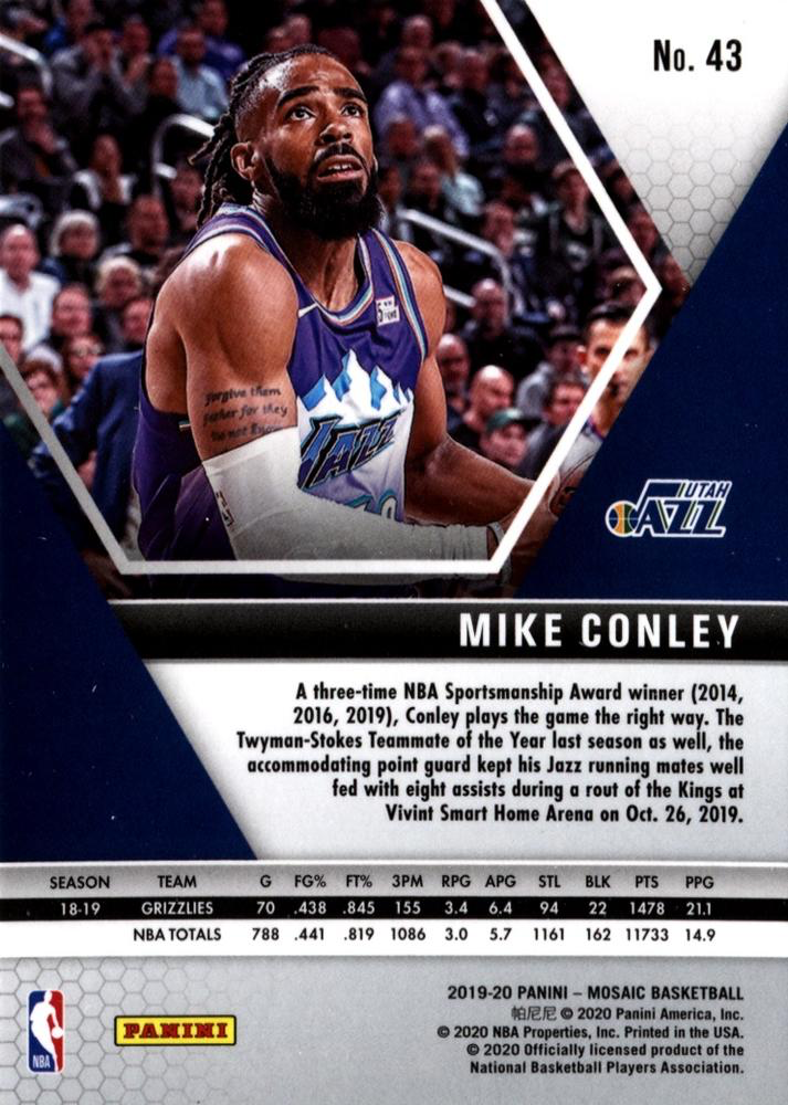 2019 Panini Mosaic Mike Conley #43 Utah Jazz