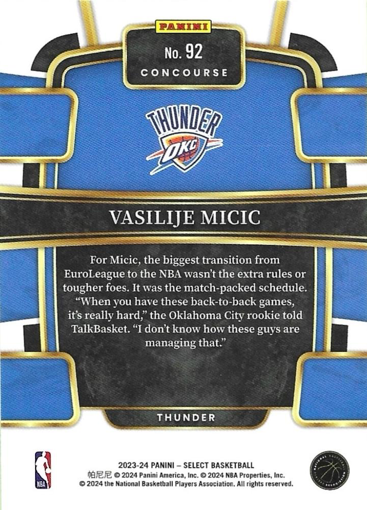 2023 Panini Select NBA Blue Vasilije Micic RC #92 Oklahoma City Thunder