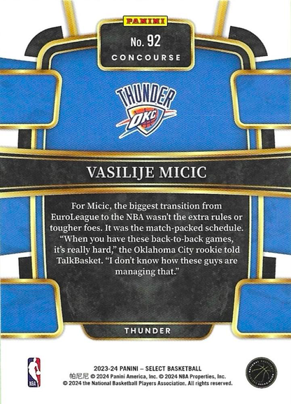2023 Panini Select NBA Blue Vasilije Micic RC #92 Oklahoma City Thunder