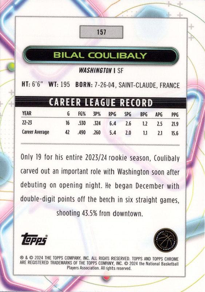 2023 Topps Chrome Cosmic Bilal Coulibaly RC #157 Washington Wizards