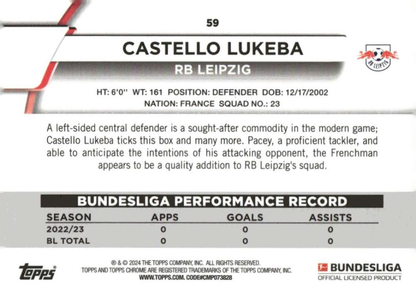 2023 Topps Chrome Bundesliga Castello Lukeba #59 RB Leipzig