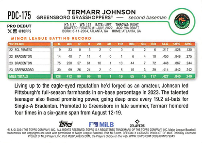 2024 Topps Pro Debut Chrome Refractor Termarr Johnson #PDC-175 Greensboro Grasshoppers