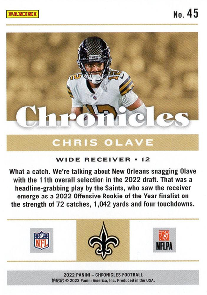2022 Panini Chronicles Chris Olave RC #45 New Orleans Saints
