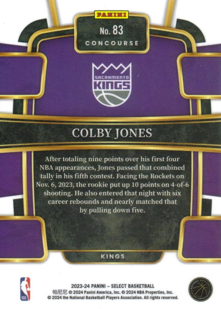2023 Panini Select NBA Blue Colby Jones RC #83 Sacramento Kings