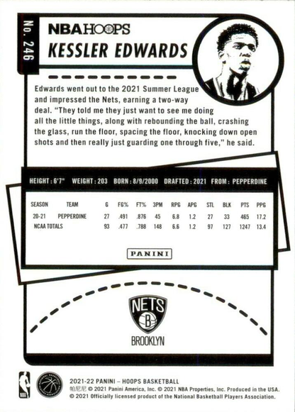 2021 Panini Hoops Kessler Edwards RC #246 Brooklyn Nets