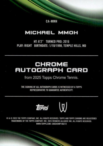 2025 Topps Chrome Tennis Autograph Michael Mmoh #CA-MMH