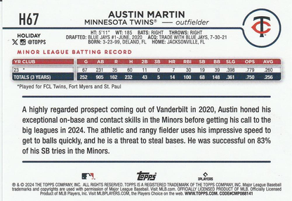 2024 Topps Holiday Austin Martin RC Minnesota Twins #H67