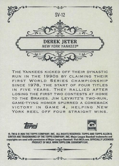 2025 Topps Allen & Ginter Sweet Victory Derek Jeter #SV-12 New York Yankees