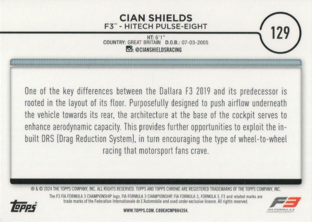 2024 Topps Chrome Formula 1 Cian Shields F3C #129 HiTech Pulse-Eight