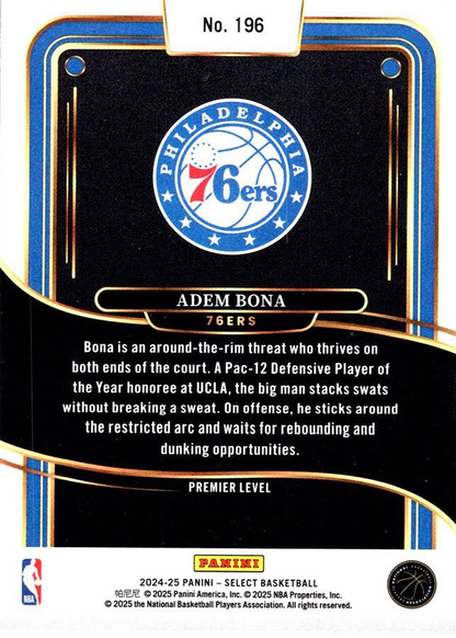 2024 Panini Select Adem Bona RC Blue #196 Philadelphia 76ers