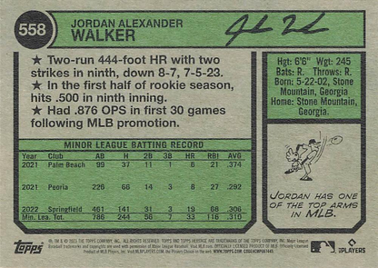 2023 Topps Heritage Jordan Walker RC #558 St. Louis Cardinals