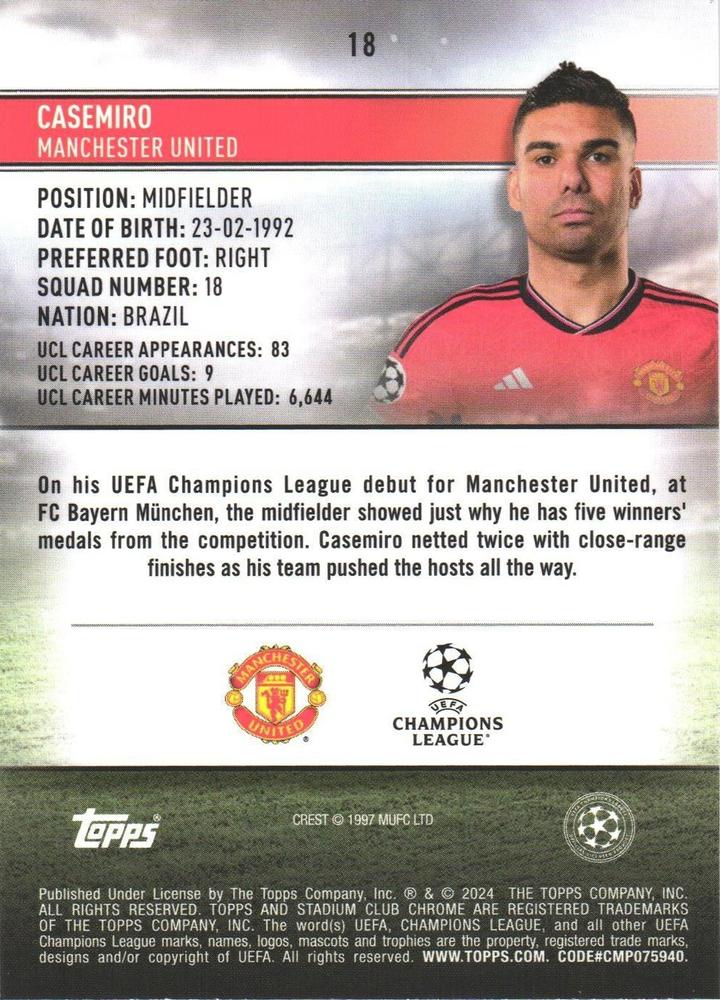 2023 Topps Stadium Club Chrome UCC Casemiro #18 Manchester United