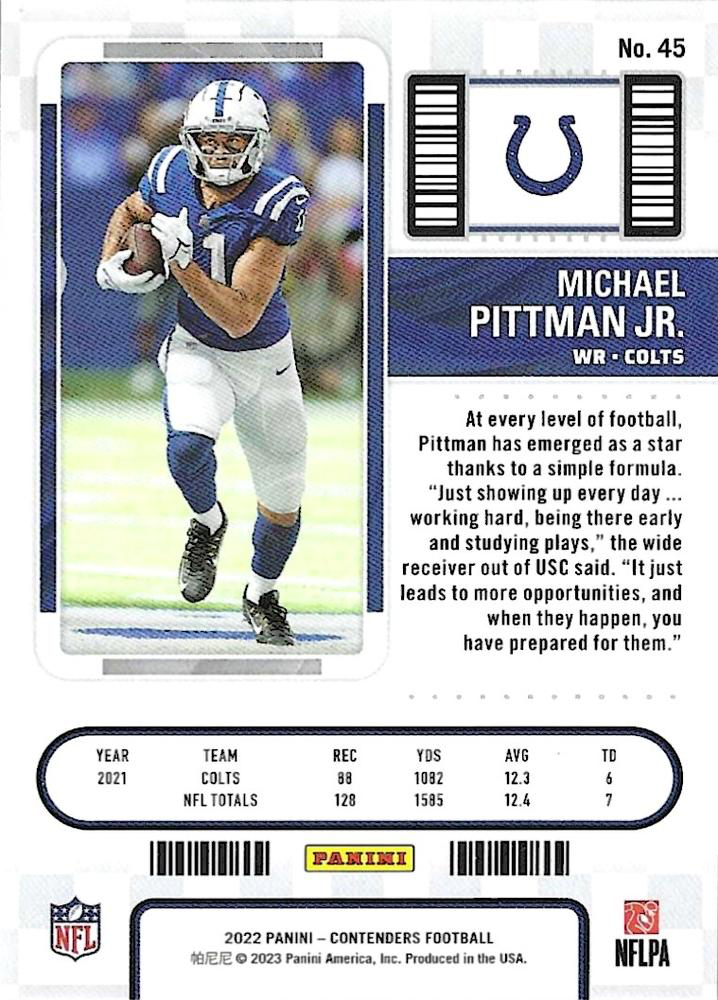 2022 Panini Contenders Michael Pittman Jr. Indianapolis Colts #45