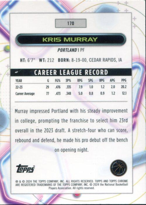 2023 Topps Chrome Cosmic Kris Murray RC #170 Portland Trail Blazers