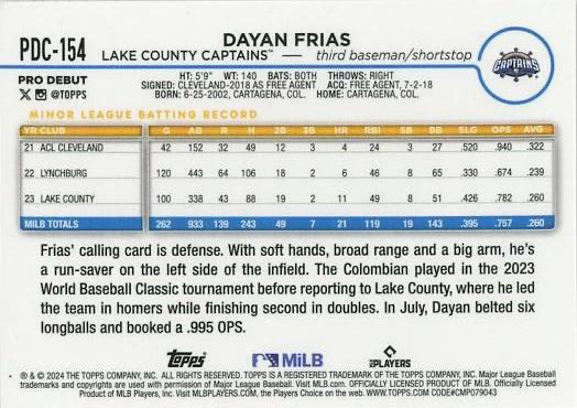 2024 Topps Pro Debut Chrome Refractor Dayan Frias #PDC-154 Lake County Captains