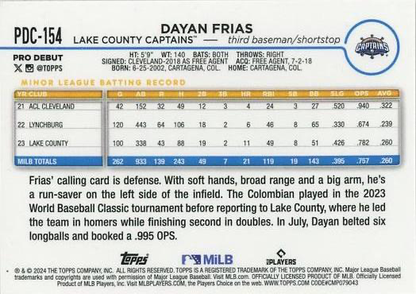 2024 Topps Pro Debut Chrome Refractor Dayan Frias #PDC-154 Lake County Captains