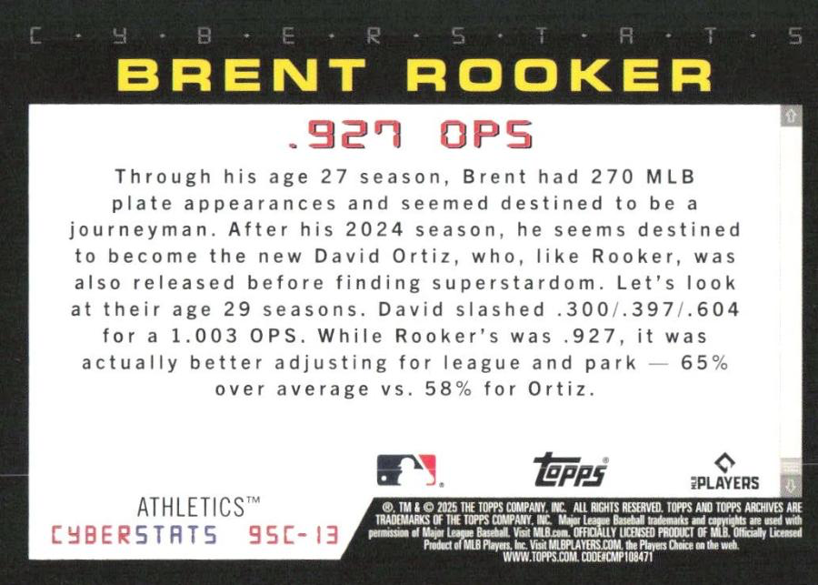 2025 Topps Archives 1995 Topps Cyberstats Brent Rooker #95C-13 Oakland Athletics