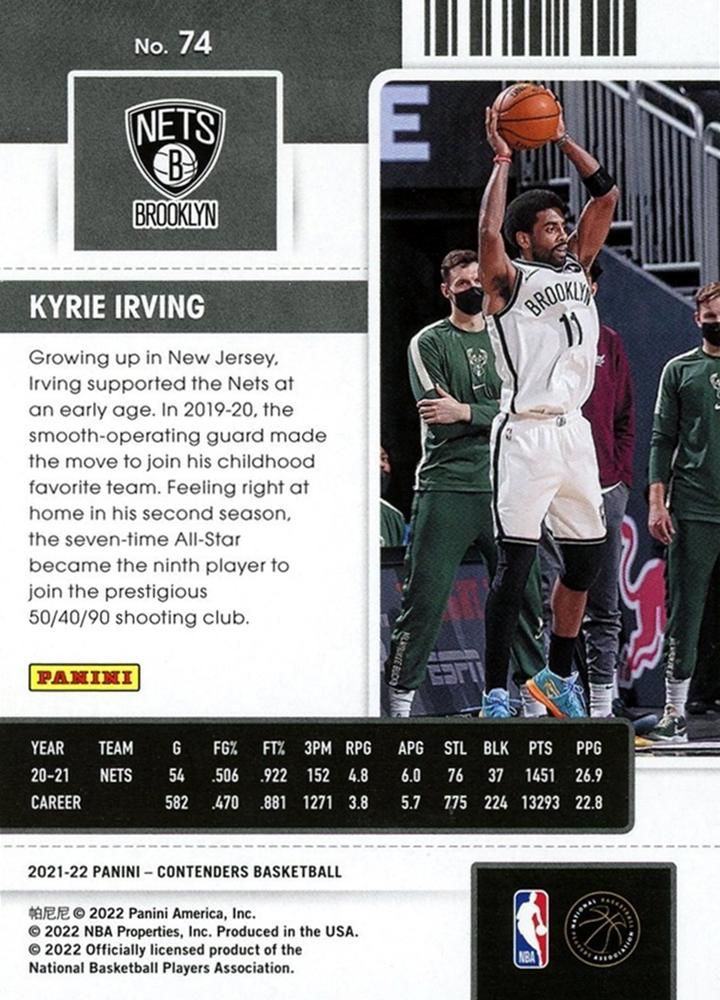 2021 Panini Contenders Kyrie Irving #74 Brooklyn Nets